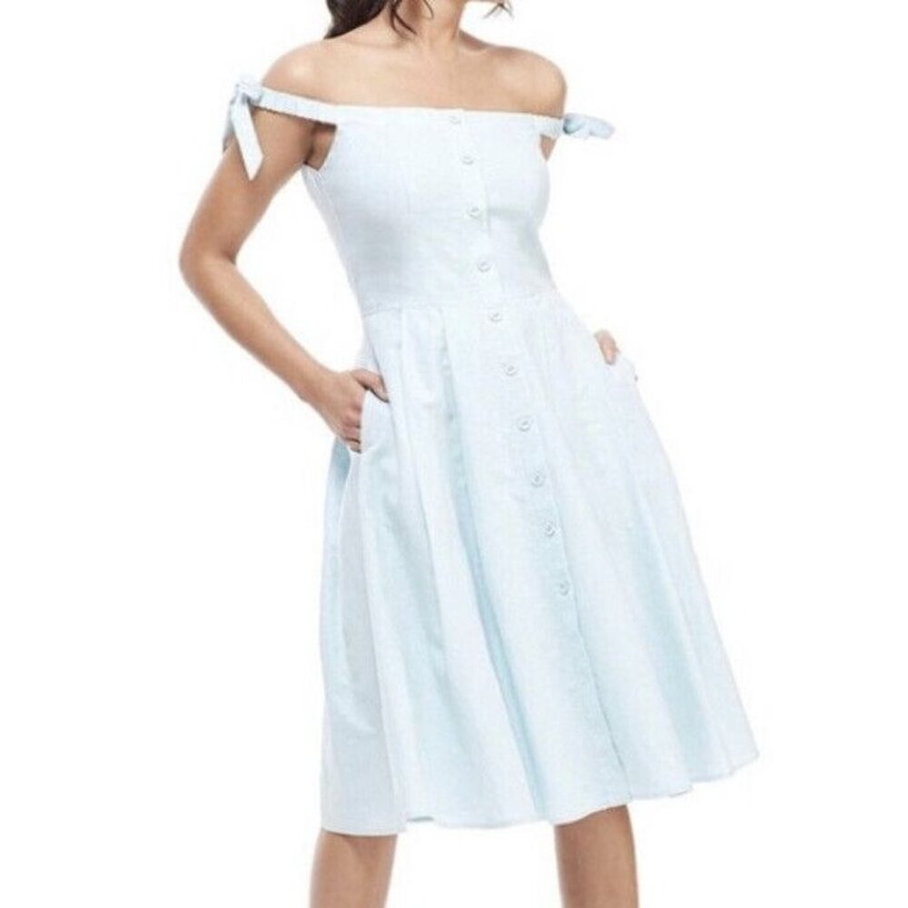 GAL MEETS GLAM linen dora dress in seaglass size 00